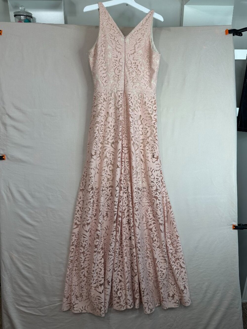 XSCAPE (4)  PEACH MAXI  LACE DRESS